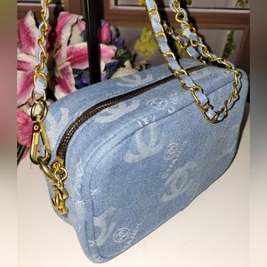 CHANEL Blue and Gold Cosmetic Bag